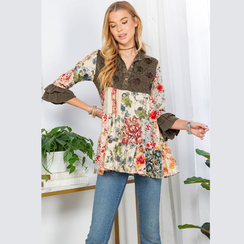 3/4 Ruffle Sleeves Western Top